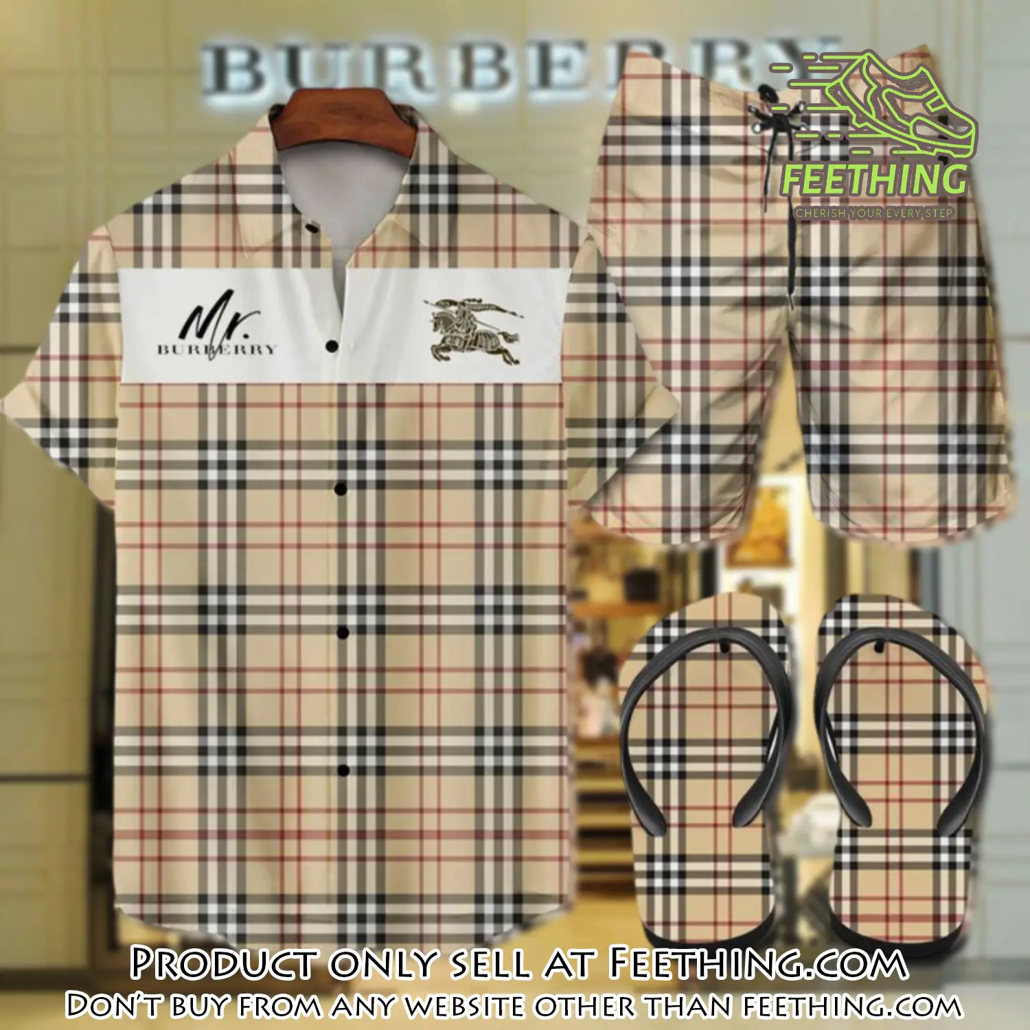 Burberry flip flops and combo hawaii shirt shorts luxury brand summer outfit hsf218 ft4943333
